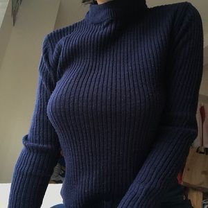 navy blue mock neck turtle neck ribbed sweater